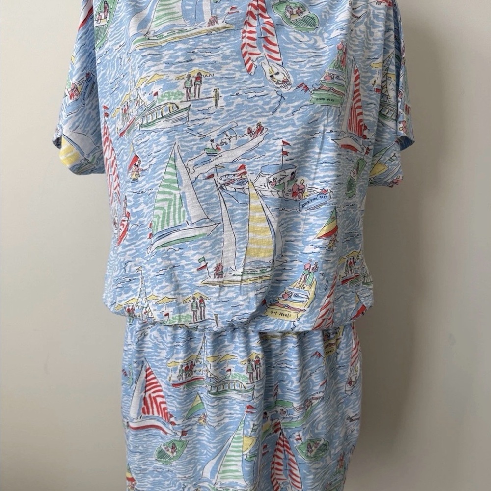 Lilly Pulitzer Women’s L "Get Nauti" Dress Blue Sailboat Print Drop Waist